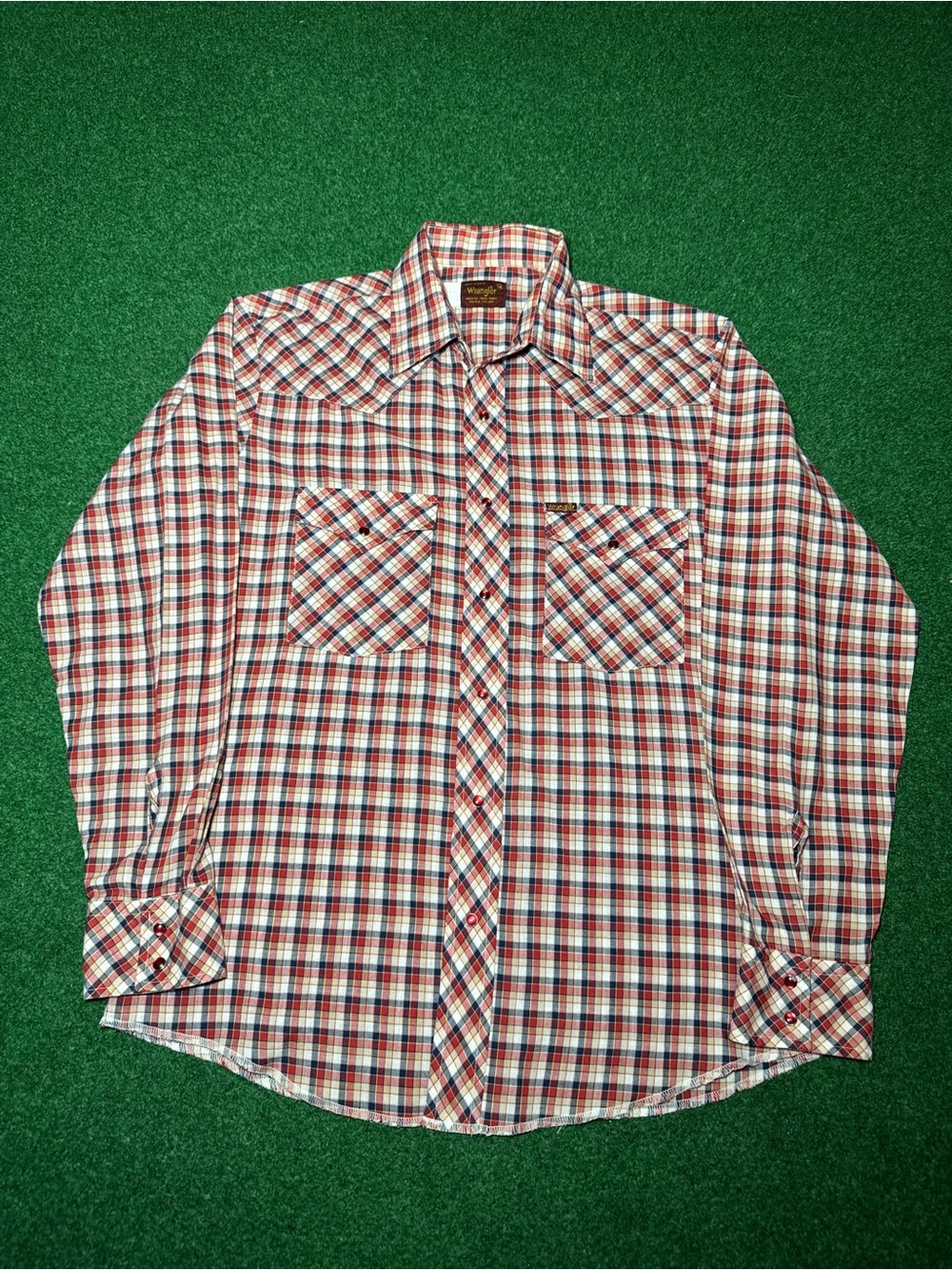 Wrangler Pearl Snap Vintage Plaid Shirt Western Medium 80s 90s Retro Cowboy
